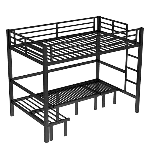 Bellemave Twin XL Over Twin XL Futon bunk Bed, Lower bunk can be Pulled Out in Three Sections, Loft Bed with Sofa for Teens, Adults, Bedroom, Black Bellemave