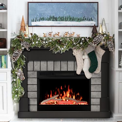 50”Electric Fireplace Mantel Wooden Surround Firebox, TV Stand with Freestanding Electric Fireplace, Adjustable Flame, Temperatures, Remote Control, 750W/1500W Black Electactic