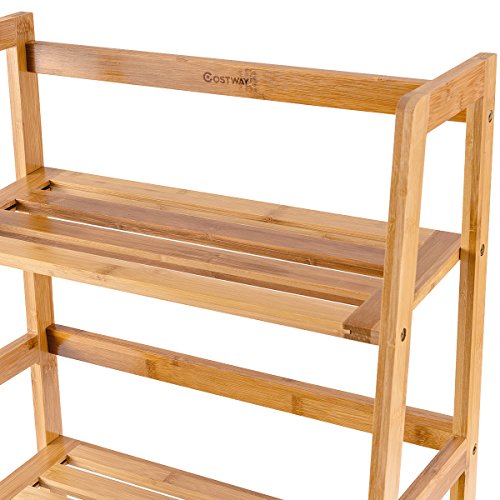 COSTWAY 47.5'' Natural Bamboo 4-Tier Ladder Shelf - Stylish Storage and Display Rack - WoodArtSupply