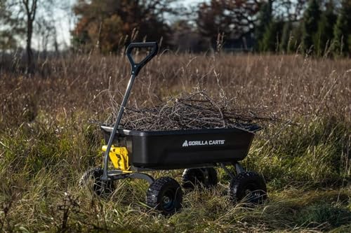 Gorilla Carts 4GCG-NF Poly Dump Cart, 600-Pound Capacity with No-Flat Tires, 4 Cubic Feet, Amazon Exclusive