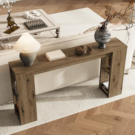 RoyalCraft 63'' Long Console Table, Farmhouse Entryway Table with Storage, Narrow Wooden Rectangular Sofa Table Behind The Couch, Living Room, Entrance, Hallway, Natural RoyalCraft