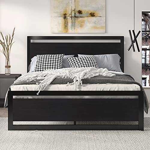 Modern Heavy Duty Queen Size Bed Frame with Wooden Headboard by SHA CERLIN - WoodArtSupply