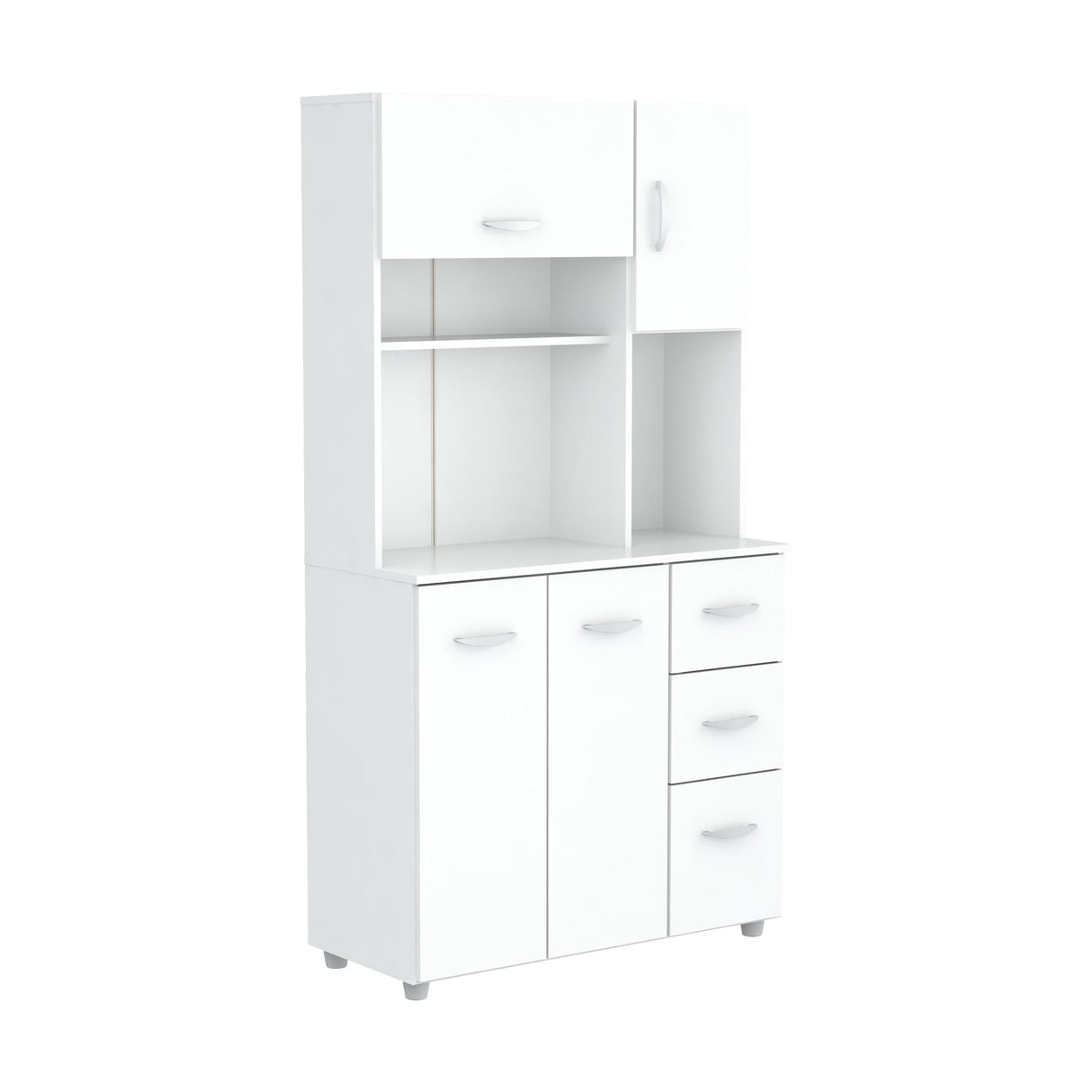 Inval, 71" H x 23.6" W x 17.1" D, White Kitchen Microwave Storage Cabinet with 3 Drawers, Kitchenette Standing Pantry Inval