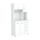 Inval, 71" H x 23.6" W x 17.1" D, White Kitchen Microwave Storage Cabinet with 3 Drawers, Kitchenette Standing Pantry Inval
