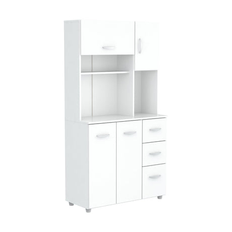 Inval, 71" H x 23.6" W x 17.1" D, White Kitchen Microwave Storage Cabinet with 3 Drawers, Kitchenette Standing Pantry Inval