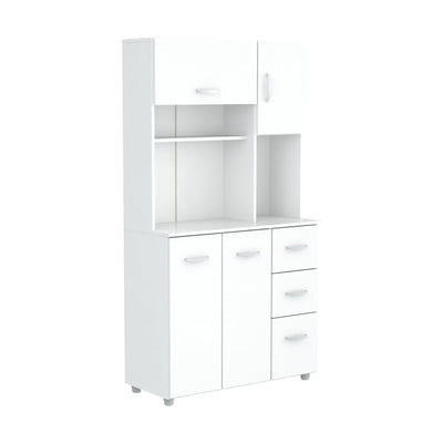 Inval, 71" H x 23.6" W x 17.1" D, White Kitchen Microwave Storage Cabinet with 3 Drawers, Kitchenette Standing Pantry