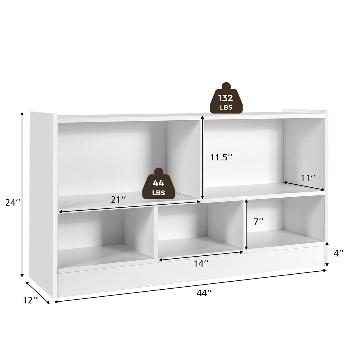 IFANNY 5 Cube Bookcase, 2 Tier Bookshelf Organizer w/Open Compartments, Horizontal Wood Bookshelves & Bookcases with Storage, Modern Book Shelf for Bedroom, Living Room, Play Room (White) WoodArtSupply