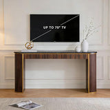 OKD Modern Fluted Console Table, 63" Long Narrow Entryway & Sofa Tables for Hallway, Tall Accent Table Behind Couch for Foyer Living Room, Dark Walnut OKD
