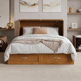 AFI, Marion Queen Wood Murphy Bed Chest with 6" Mattress, Storage Drawer, & Built-in Charger, Light Toffee AFI