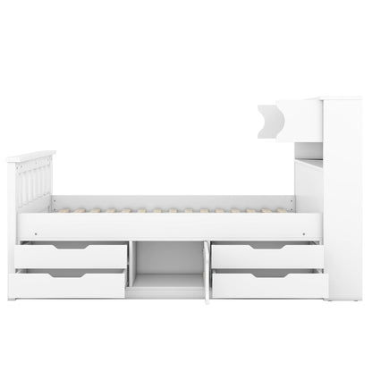 Modern Twin Size Captain Bed with Storage Headboard and 4 Drawers in White by XD Designs - WoodArtSupply