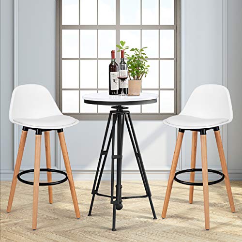 COSTWAY Bar Stools Set of 2, Modern Armless Kitchen Stool with Soft PU Leather Seat, Bar Height Stool with Round Metal Footrest & Comfortable Curved Backrest for Home, Dining Hall (White, 2) COSTWAY