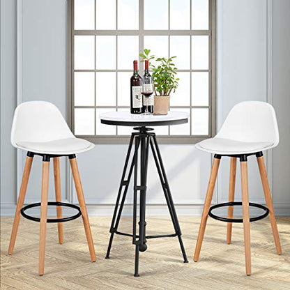 COSTWAY Bar Stools Set of 2, Modern Armless Kitchen Stool with Soft PU Leather Seat, Bar Height Stool with Round Metal Footrest & Comfortable Curved Backrest for Home, Dining Hall (White, 2) - WoodArtSupply