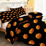 Aesthetic Duvet Cover Set Black - Single 3-Piece Double-Sided Printed Bedding with Minimalist Pumpkin Cartoon Design, Ultra-Soft Microfiber Quilt Cover with Zipper for a Calm Generic