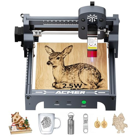 ACMER S1 Laser Engraver 2500mW, Compact Desktop Engraving & Cutting Machine for DIY Crafts, Small Business & Makers, 130×130mm Work Area, 0.04mm Laser Spot Engraving Machines & Tools ACMER