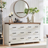 T4TREAM Farmhouse 6 Drawers Dresser for Bedroom, 54" Wide Wood Chest of Drawers w/Natural Texture & Metal Handle, Rustic Storage Dressers Organizer for Living Room, Hallway, Antique White T4TREAM