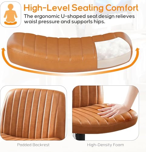 Criss Cross Chair Legged Office Wide Comfy Desk Seat, No Wheels Armless Computer Task Seating, Swivel Vanity Home Height Adjustable DUMOS