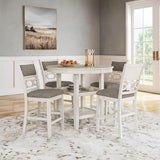 Signature Design by Ashley Erinberg Casual Counter Height Dining Table and 4 Armless Upholstered Bar Stools with Footrest and 2 Shelves, Set of 5, White & Light Gray Signature Design by Ashley