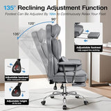ALLGOD Office Chair Comfy, Big and Tall Executive Leather Chair, High Back Ergonomic Wide Chair with Footrest, Reclining Computer Desk Chair, Heavy Duty Gaming Chair with Padded Arm and Pillow, Grey ALLGOD