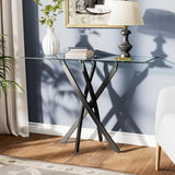 NIERN Tempered Glass Console Table with Metal Legs, Modern Narrow Sofa Table for Hallway Entryway (Black, 39"x18"x30") NIERN