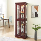 70" Lighted Curio Cabinet with Tempered Glass Doors - Cherry Wooden Curio Cabinet for Collectibles, China & Antiques, Adjustable Glass Shelves, Lockable, Mirror Back E26 Bulb Not Included Anveffeg