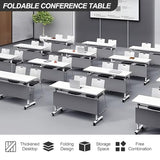 4PCS Folding Conference Table, Modern Mobile Meeting Table with Silent Wheels 63" D X 23.6" W X 29.5" H Wood Training Table for Office Reception Classroom Training JNMDLAKO