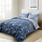 DJY Blue Comforter Set Queen, Navy Botanical Leaves Comforter for Queen Bed 3 Pieces Reversible Floral Bed Comforter Sets Soft Microfiber Bedding Set for All Season (90"x90") DJY