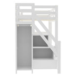 Harper & Bright Designs Twin Size Loft Bed with Stairs and LED Lights, Wood Twin Loft Bed with Storage Shelves and Wardrobe, Loft Bed Frame with Guardrails for Kids Girls Boys, White Harper & Bright Designs
