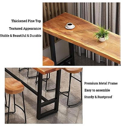 Modern Solid Wood Bar Table with Footrest - Versatile Rectangular Counter Height Design