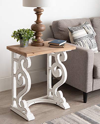 Kate and Laurel Wyldwood Rustic French Solid Wood Side Table, 24" x 14" x 12.75", White and Rustic Brown, Chic Farmhouse Inspiration, Natural Wood Top Kate and Laurel