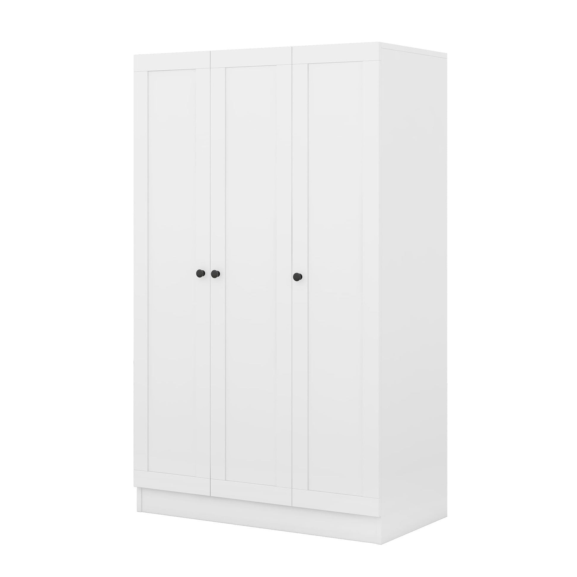 Merax 3 Doors Wardrobe Cabinet Closet with Storage Shelves and Hanging Rail for Clothes, Bedroom Organizer, White - WoodArtSupply