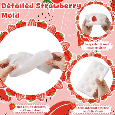 8 Cavity 3D Strawberry Silicone Mold, Candle Mold for Soap, Wax Melt, Cake Decorating, Chocolate Candy Baking DIY Crafts Supplies - Non-Stick Easy Release Strawberry Molds for Homemade Treats & Gifts Liobelon