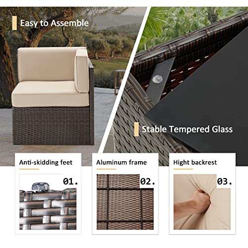 U-MAX 7 Piece Outdoor Patio Furniture Set, PE Rattan Wicker Sofa Set, Outdoor Sectional Furniture Chair Set with Cushions and Tea Table, Brown U-MAX