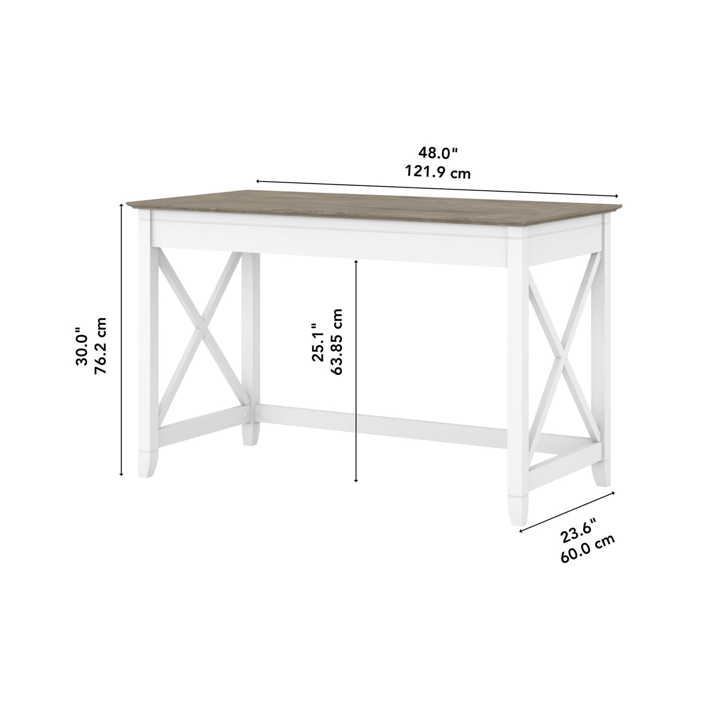 Bush Furniture Key West Writing Table for Home Office | Small Modern Farmhouse Desk, 48W, Pure White and Shiplap Gray - WoodArtSupply