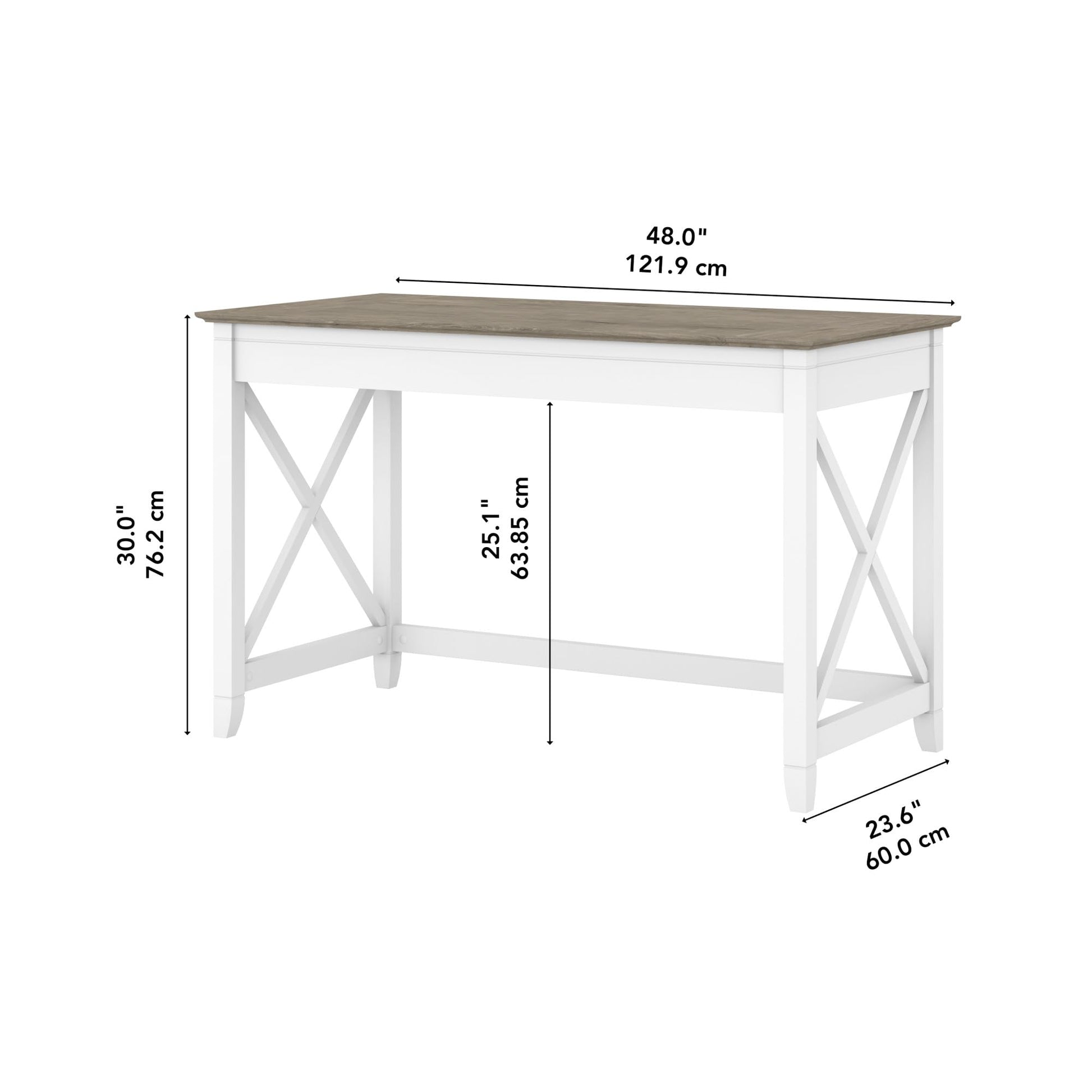 Bush Furniture Key West Writing Table for Home Office | Small Modern Farmhouse Desk, 48W, Pure White and Shiplap Gray - WoodArtSupply