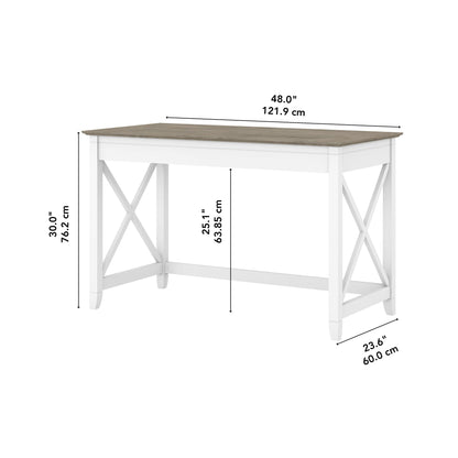 Bush Furniture Key West Writing Table for Home Office | Small Modern Farmhouse Desk, 48W, Pure White and Shiplap Gray - WoodArtSupply