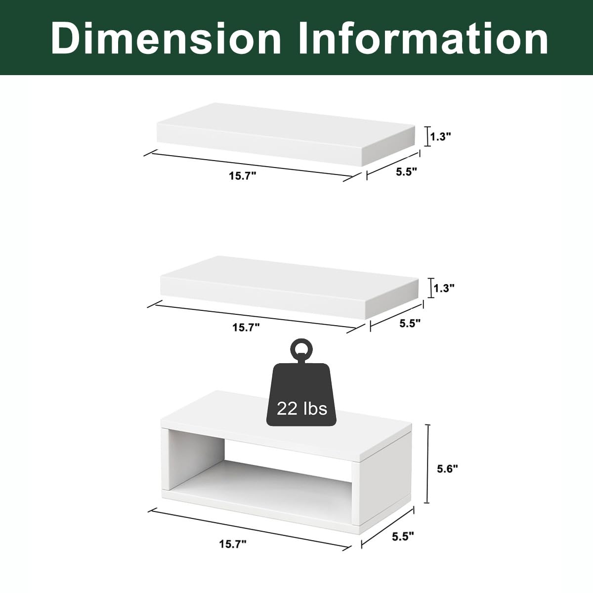 RANK Bathroom Shelves Over Toilet - Wall Mounted Floating Shelves Toilet Paper Storage Small White Decor Shelf 16 inch Set of 3 RANK