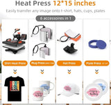 Heat Press Machine for T Shirts, 6 in 1 Auto Hat Heat Press Sublimation, 800W 360° Rotation Swing-Away, Dual-Tube Heating Printing for DIY T-Shirts Cap Hat Mugs-12 X 15'' Black Towallmark