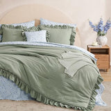 BLOOMHAVEN Queen Comforter Set - 7 Pieces Ruffle Sage Green Bedding Sets, Shabby Chic Farmhouse Bed in a Bag Queen with Ruffle Comforter, Floral Sheets, Pillowcases & Shams BLOOMHAVEN