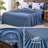Anibedding Blue Floral Comforter Set King Size, 8 Piece Botanical Flower Bed in a Bag, Reversible Design Comforter, Soft Microfiber Complete Bedding Sets for All Season (Blue,90"x104") Anibedding