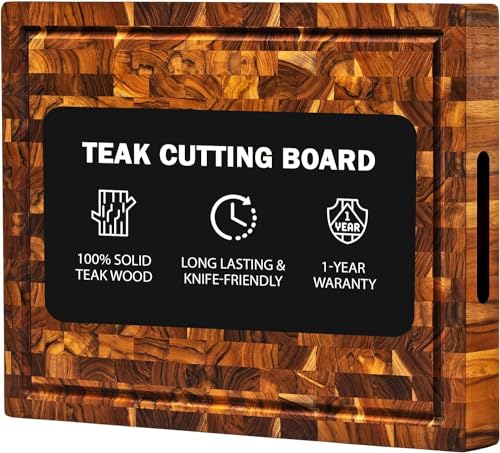 Large End Grain Teak Wood Cutting Board for Kitchen [2" Thick] with Juice Groove Conditioned with Beeswax, Linseed Oil & Lemon Oil. 17" x 11" - WoodArtSupply