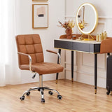 Yaheetech PU Leather Comfortable Office Desk Chair Mid Back Height Adjustable Computer Swivel Chair w/Armrests, Retro Brown Yaheetech