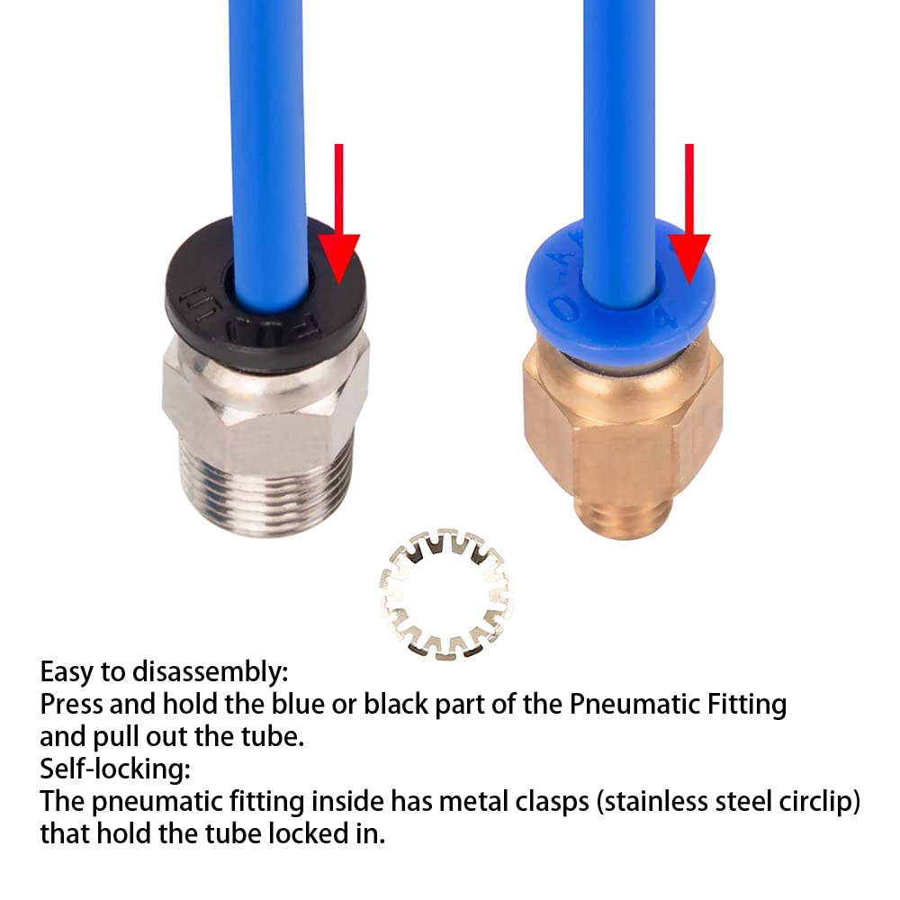 Aokin 2 Pcs PTFE Bowden Tubing (1.5m/Pcs Blue) for 1.75mm Filament with 4 Pcs PC4-M6 Fittings and 4 Pcs PC4-M10 Pneumatic Fittings for Creality Ender 3/3 Pro, Ender 5/5 Pro, CR-10/10S 3D Printer, etc Aokin