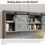 Farmhouse 67''H Executive Desk with Hutch & 5 Drawers, Rustic Office Desks Computer Desks with Charging Station, File Drawers and Storage Cabinets, Wood Workspace for Home Office & Study.（Grey）. Vabches