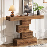 Tribesigns 42.5" Farmhouse Console Table, Narrow Wood Sofa Table Behind Couch with Geometric Base, Industrial Entryway Accent Table for Living Room, Hallway, Entrance (Rustic Brown) Tribesigns