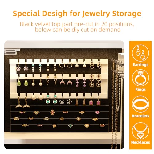 Semoic White Makeup Vanity Desk with LED Mirror and RGB Lights and Power Outlet, Morden Glass Top Vanity Table with Drawer & Storage Cabinet & Adjustable Shelves, Large Dressing Table for Bedroom Semoic