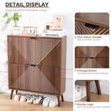 oakvivo Shoe Cabinet Storage, Farmhouse Freestanding Organizer with 2 Flip Drawers and 4 Wooden feet, Narrow Shoe Rack Cabinet for Entryway, Foyer, Hallway, Walnut oakvivo