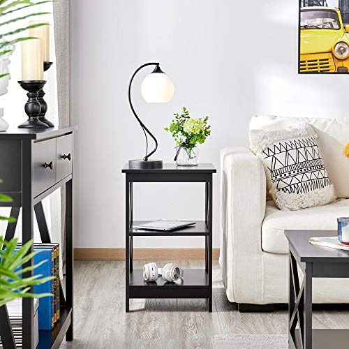 Yaheetech Black End Table Set of 2, 16x16x24 in Sturdy 3-Tier Side Tables with Storage Shelf & Solid Wood Legs, 2Pcs X-design Modern Sofa Side Table for Living Room Office, Easy Assembly