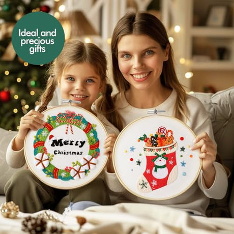Christmas Embroidery Kits: 3 Pack Cross Stitch Kit for Beginners Adults, DIY Ornaments Craft Kit with All Tools & Instructions, Stamped Hand Embroidery Starter Kit for Holiday Crafts & Xmas Home Decor wtisan