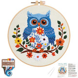 Louise Maelys Owl Embroidery Kits for Beginners, DIY Cross Stitch Starter Craft Kit for Adults Including Cloth with Pattern, Hoop, Needles Instruction and Threads