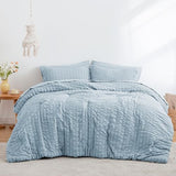 Love's cabin Seersucker Light Blue Twin Comforter Set, 5-Piece All Season Lightweight Bed in a Bag Bedding Set with Comforter, Flat Sheet, Fitted Sheet, Pillowcase and Sham Love's cabin